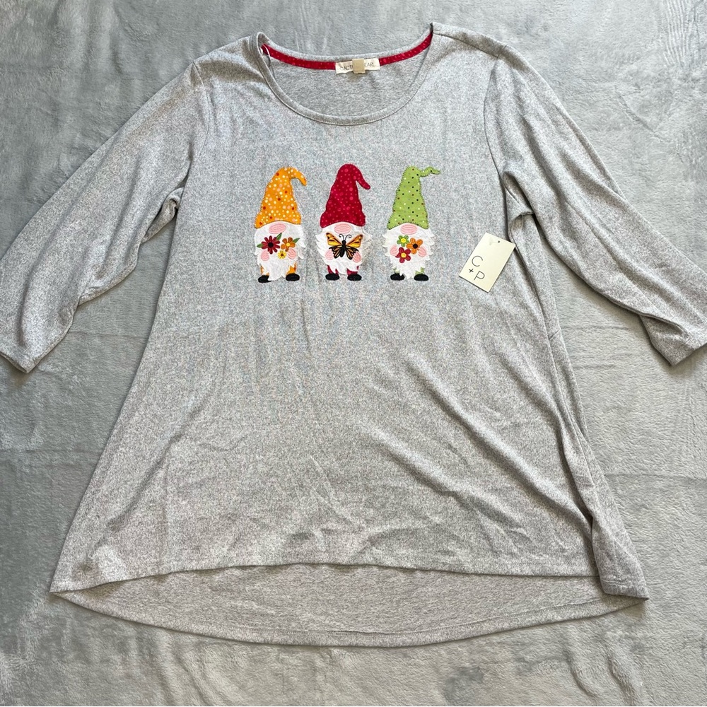 Cactus + Pearl Gnome Lightweight Sweater Tunic XL NWT 3/4 Sleeve Gray Autumn